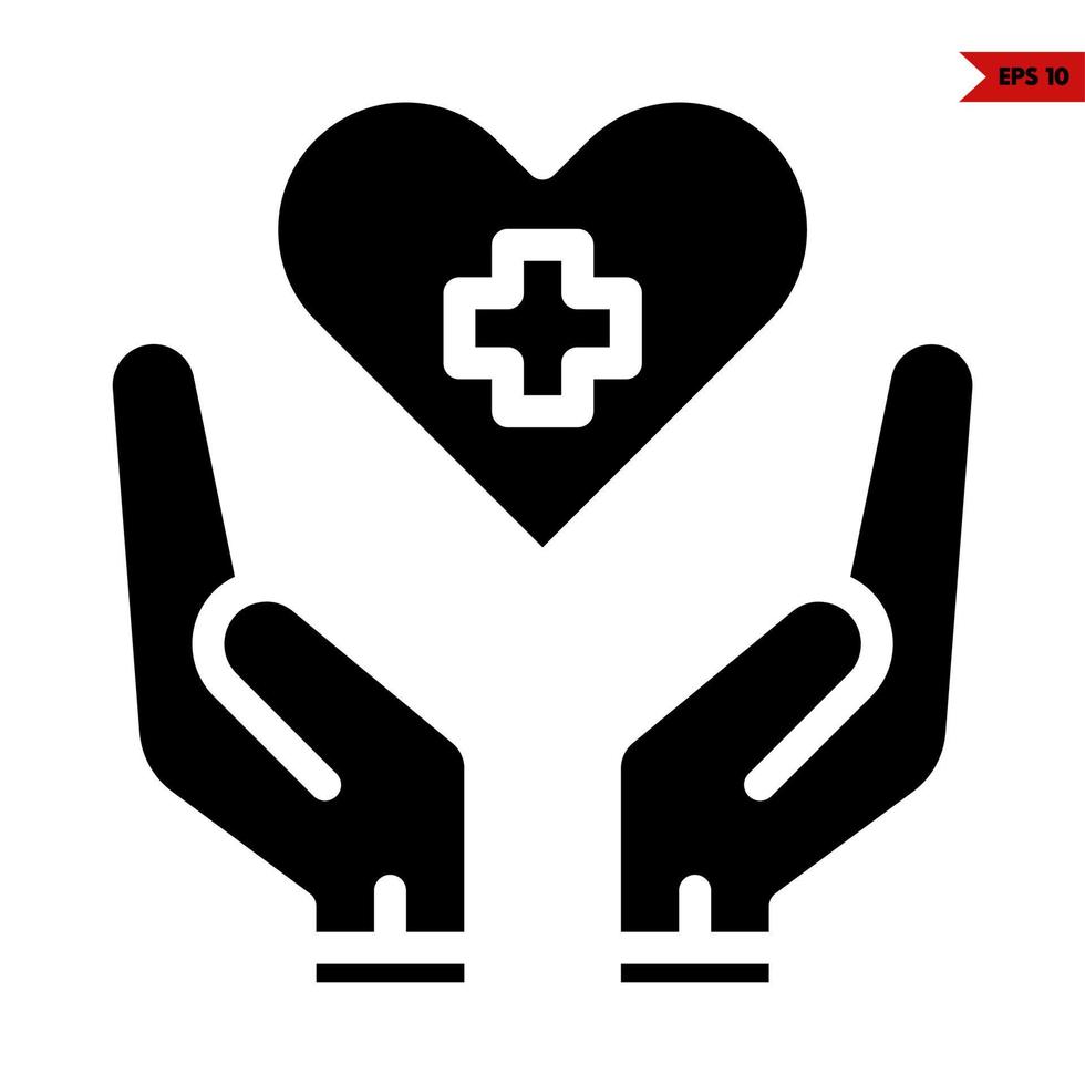 medicine in heart with in over hand glyph icon vector