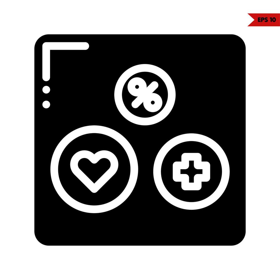 percent, heart with medicine in button with in frame vector