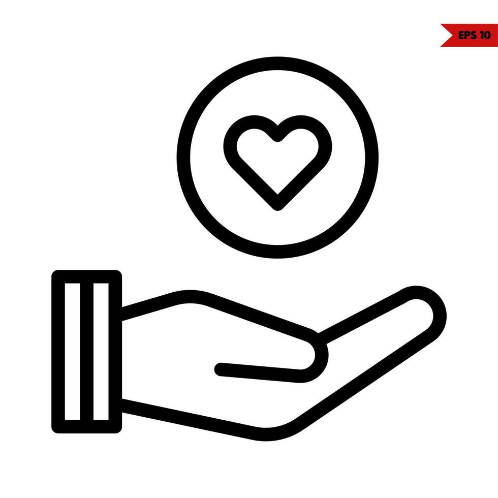 heart in button with in over hand line icon vector