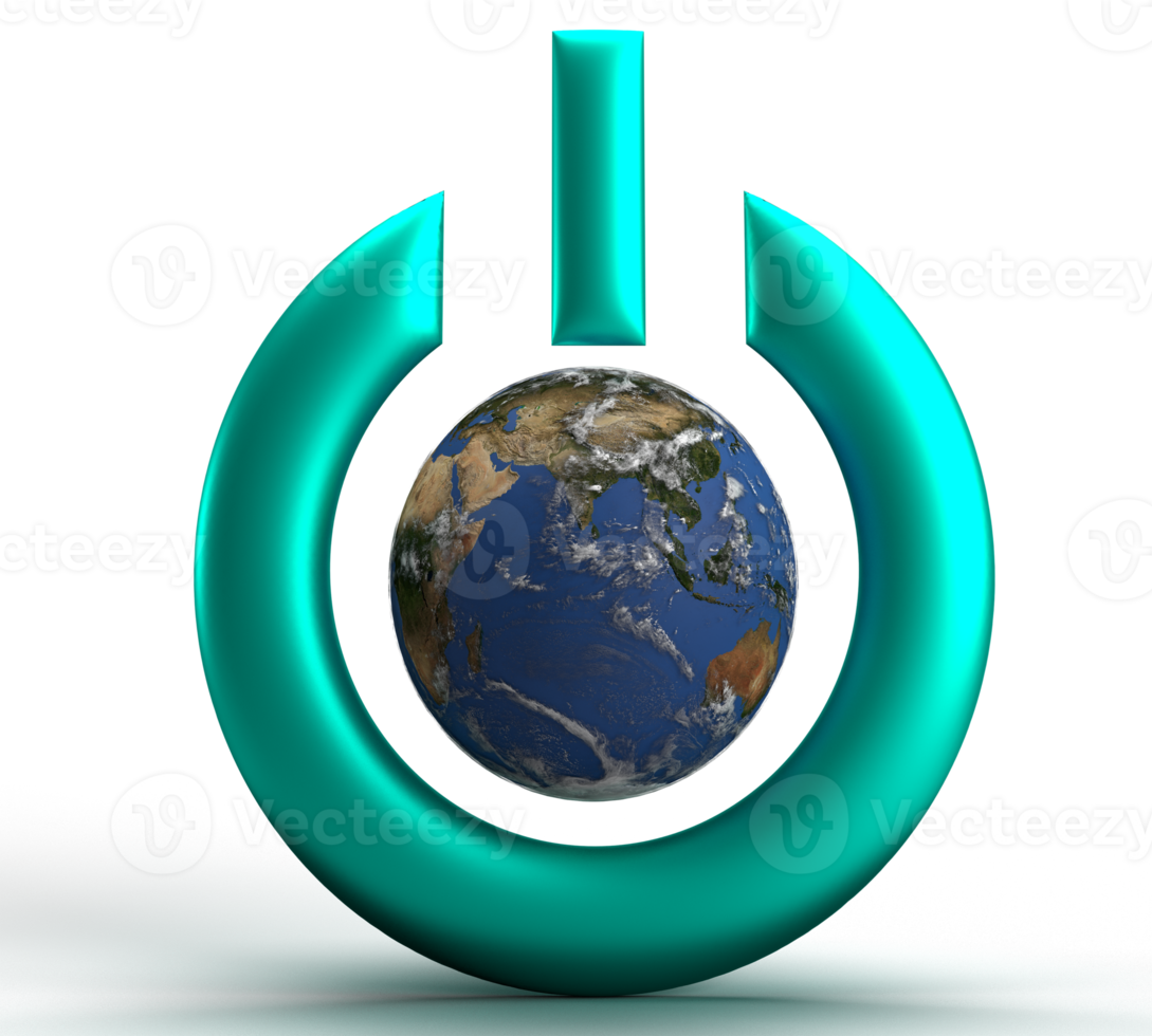 empurrar botão ao controle verde azul gradiente elemento terra mundo planeta global mapa ícone símbolo decoração enfeite Salve  terra mundo saúde Cuidado ecologia meio Ambiente natural tecnologia organic.3d render png