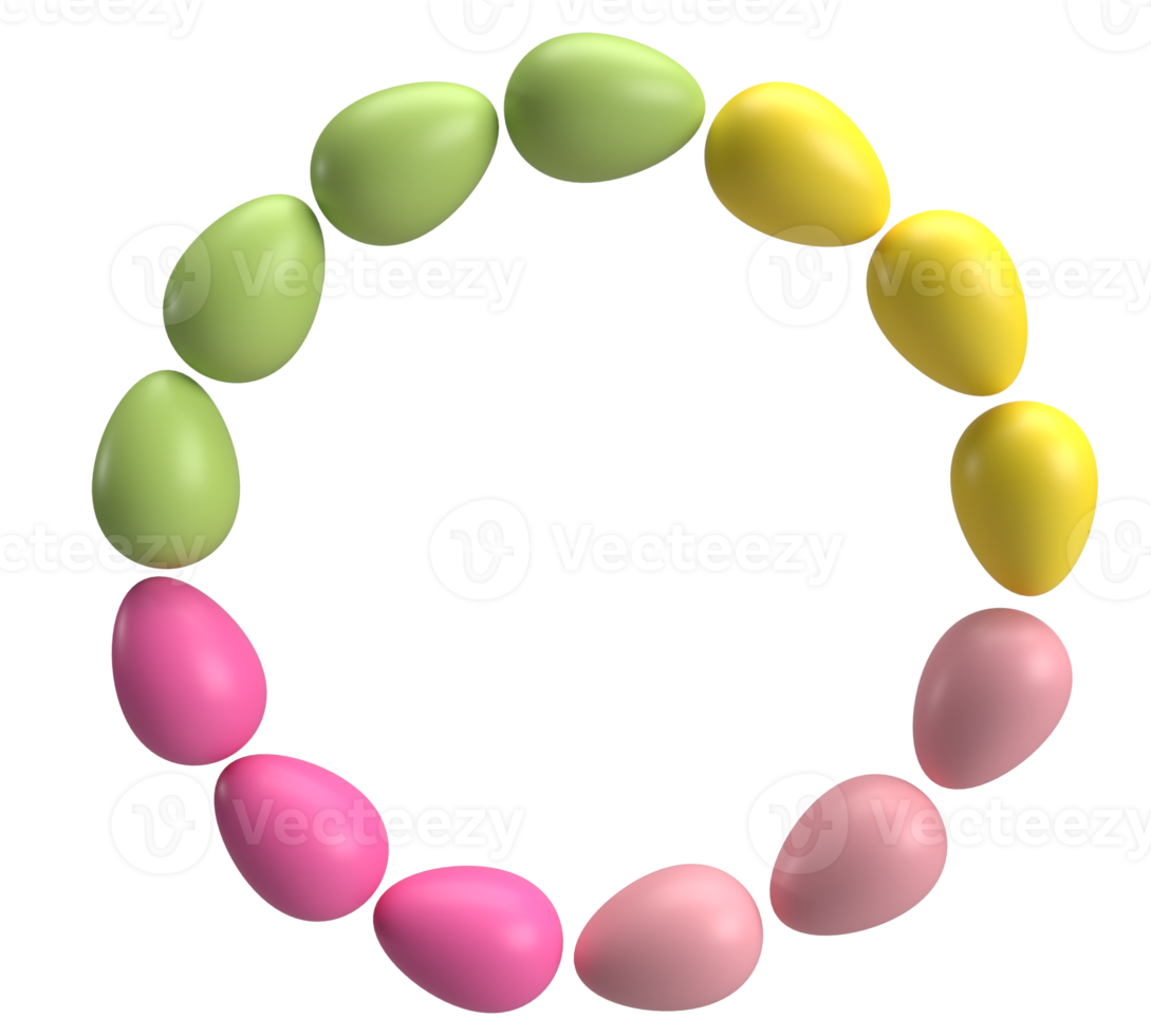 green yellow orange pink red gradient color symbol decoration ornament circle round happy easter egg april month spring season animal pet chicken season beautiful collection group set.3d render png