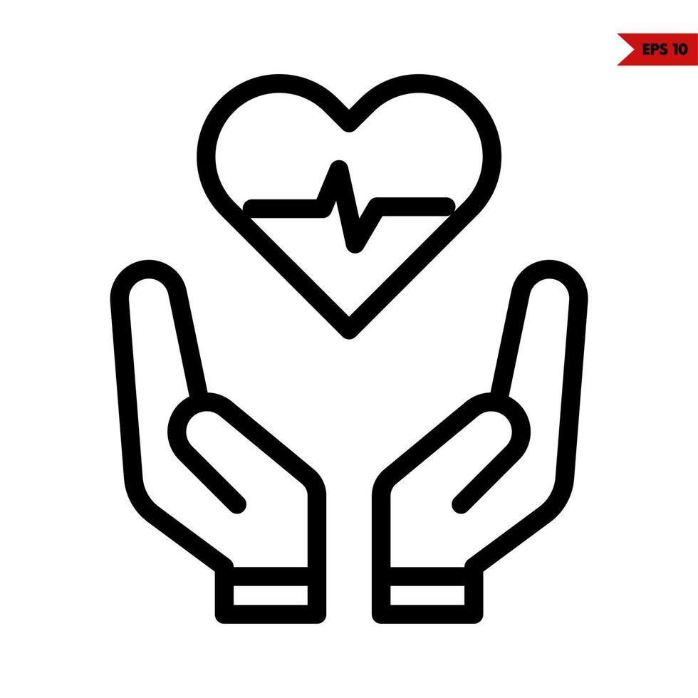 heart beat in  heart with in over hand line icon vector