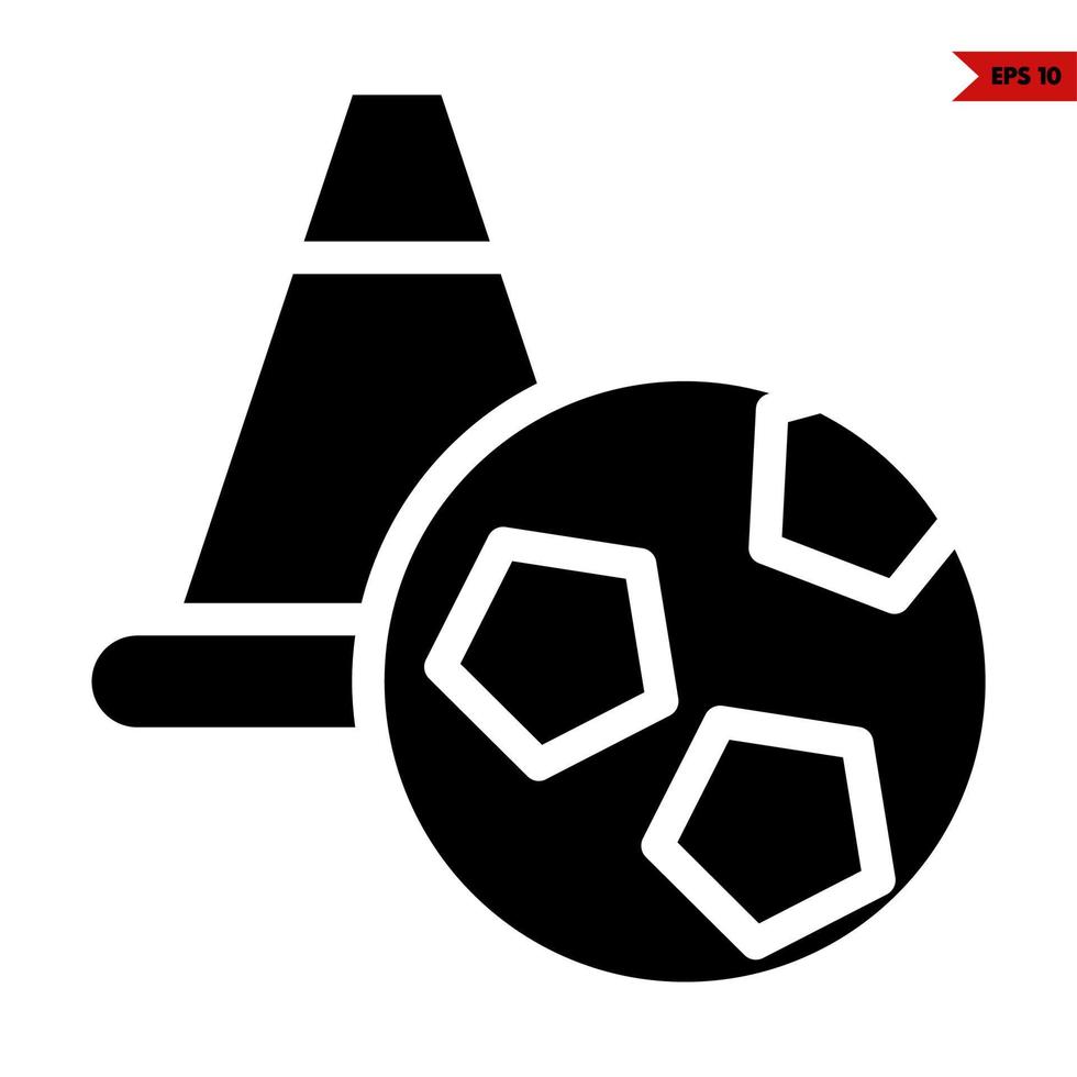 Traffic cone with football sport glyph icon vector