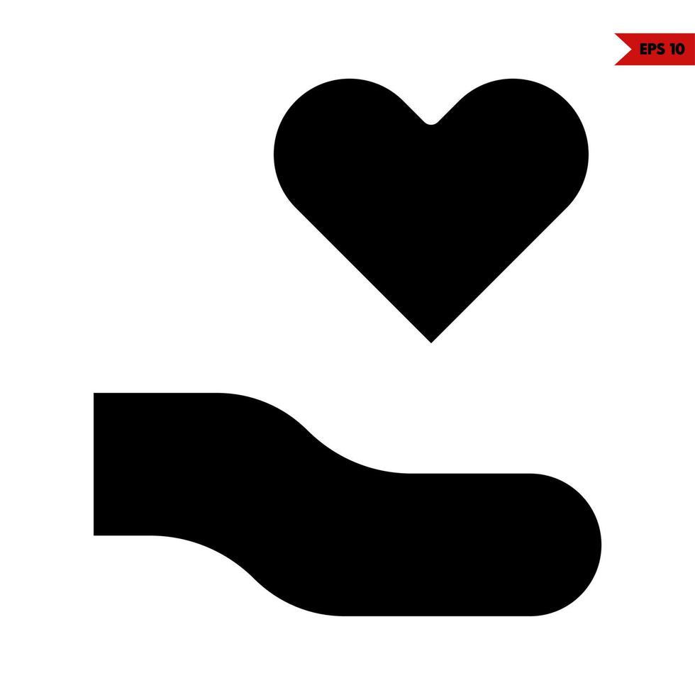 heart in over hand glyph icon vector