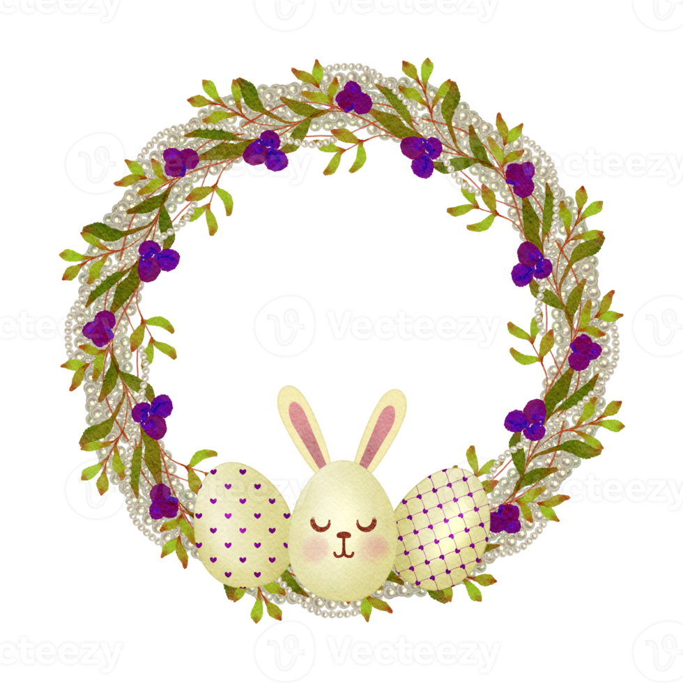 Watercolor abstract flower wreath with Easter egg png