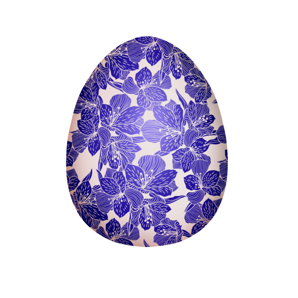 Easter egg with blue flower texture png