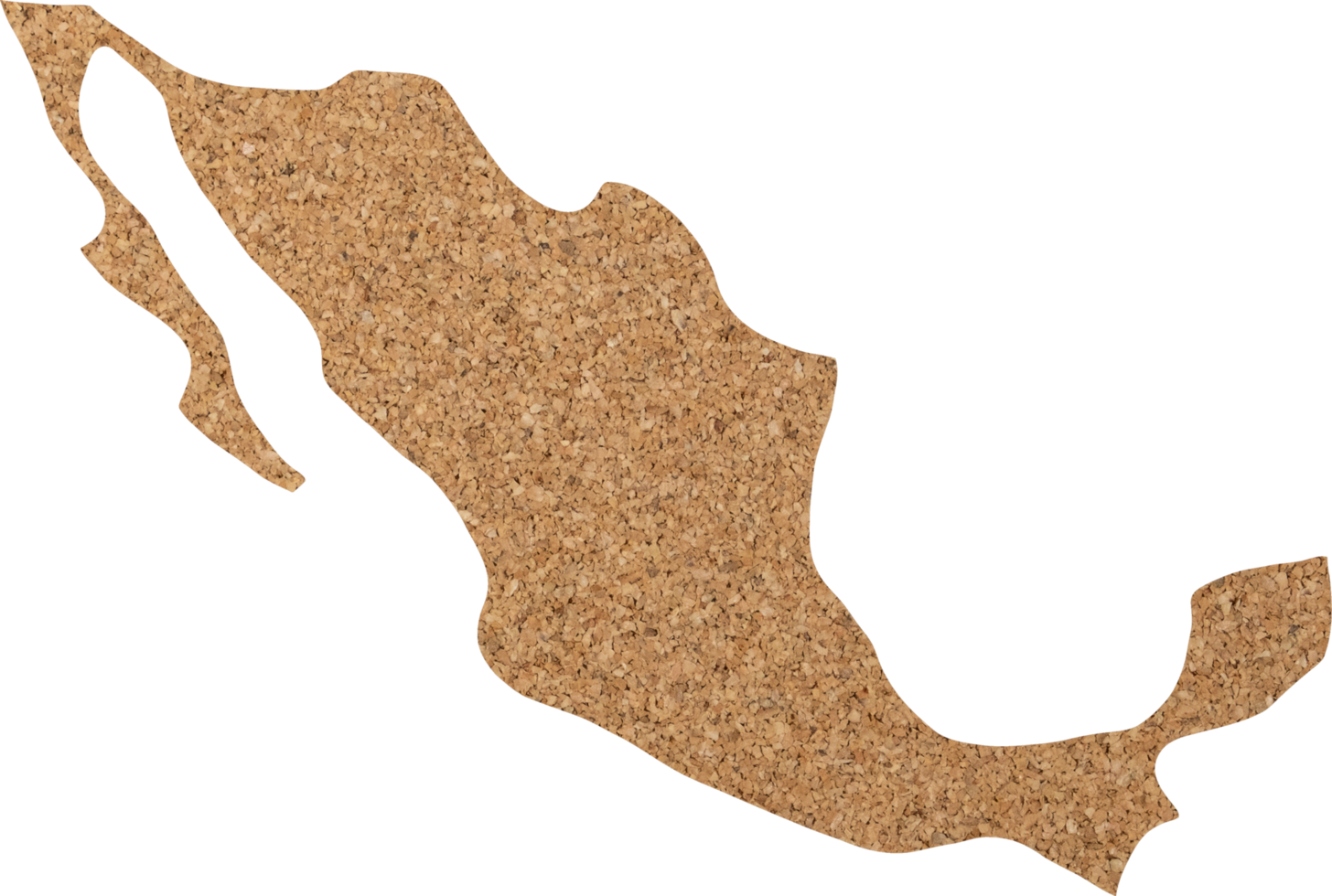 Mexico map cork wood texture cut out on transparent background. png