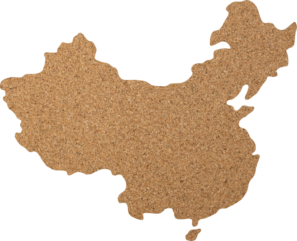 China map cork wood texture cut out on transparent background. png