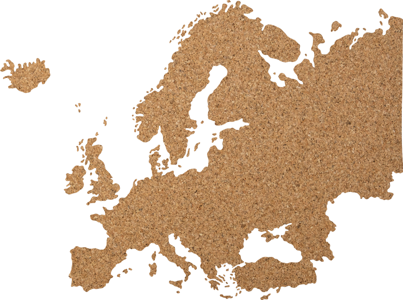 Europe map cork wood texture cut out on transparent background. png