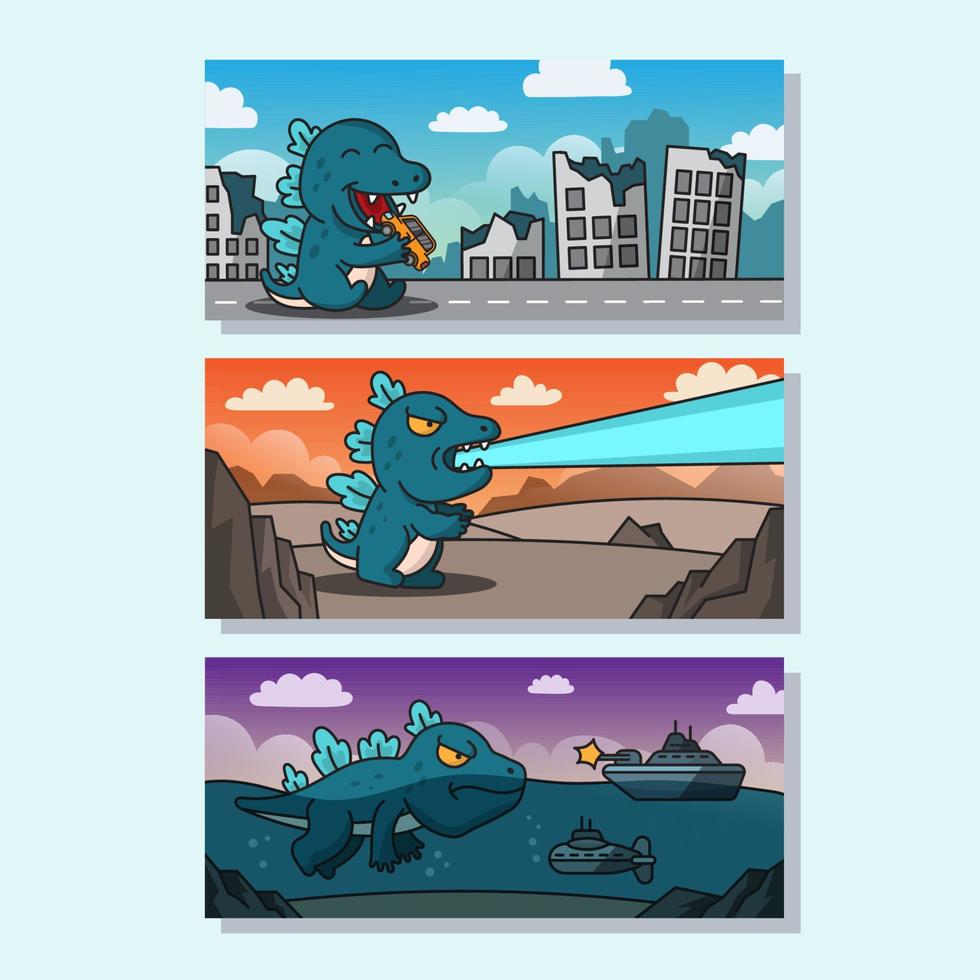 Cute Reptile Monster in Action Banner Template vector