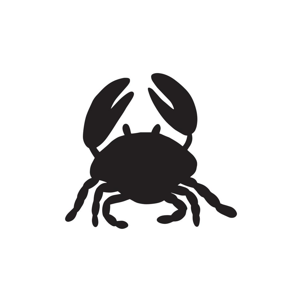 Black silhouette crab on a white background. Vector hand drawn kids illustration. Sea ocean. Underwater world