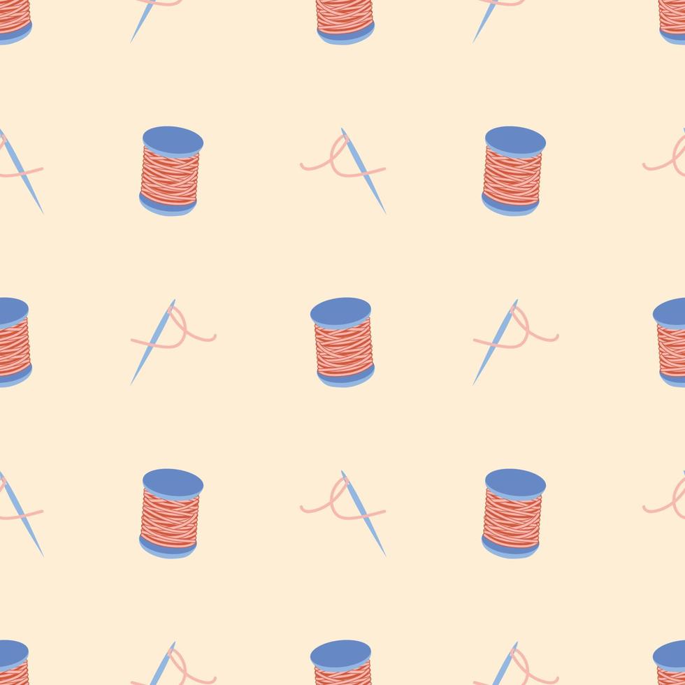 Sewing needle with thread. Seamless pattern. Tailoring. Vector print for design.