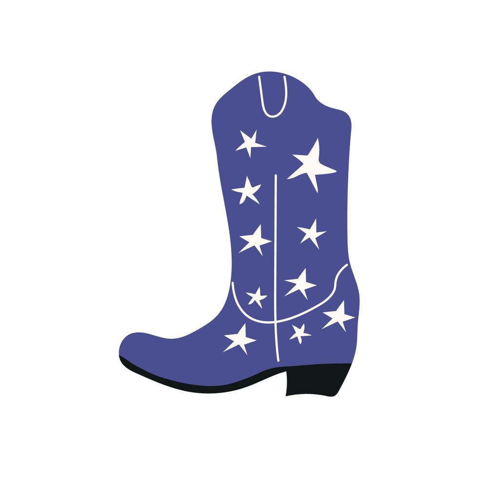 Cowboy boot with ornament. Wild west theme. Hand drawn colored trendy vector isolated illustration