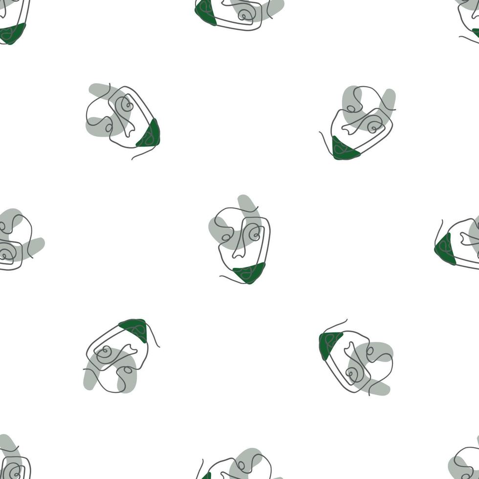 Surreal Faces One Line Seamless Pattern . Abstract Minimalistic Art design for print, cover, wallpaper, Minimal and natural wall art. Vector illustration on white background.