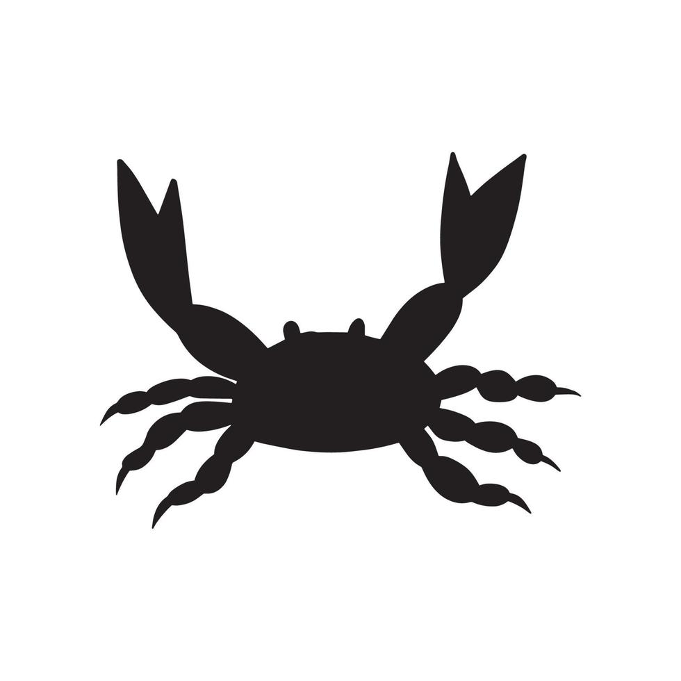 negro silueta cangrejo en un blanco antecedentes. vector mano dibujado niños ilustración. mar océano. submarino mundo