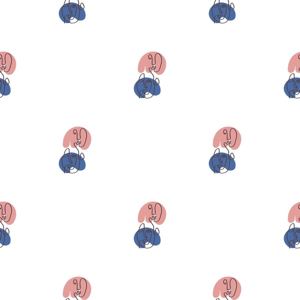 Surreal Faces One Line Seamless Pattern . Abstract Minimalistic Art design for print, cover, wallpaper, Minimal and natural wall art. Vector illustration on white background.