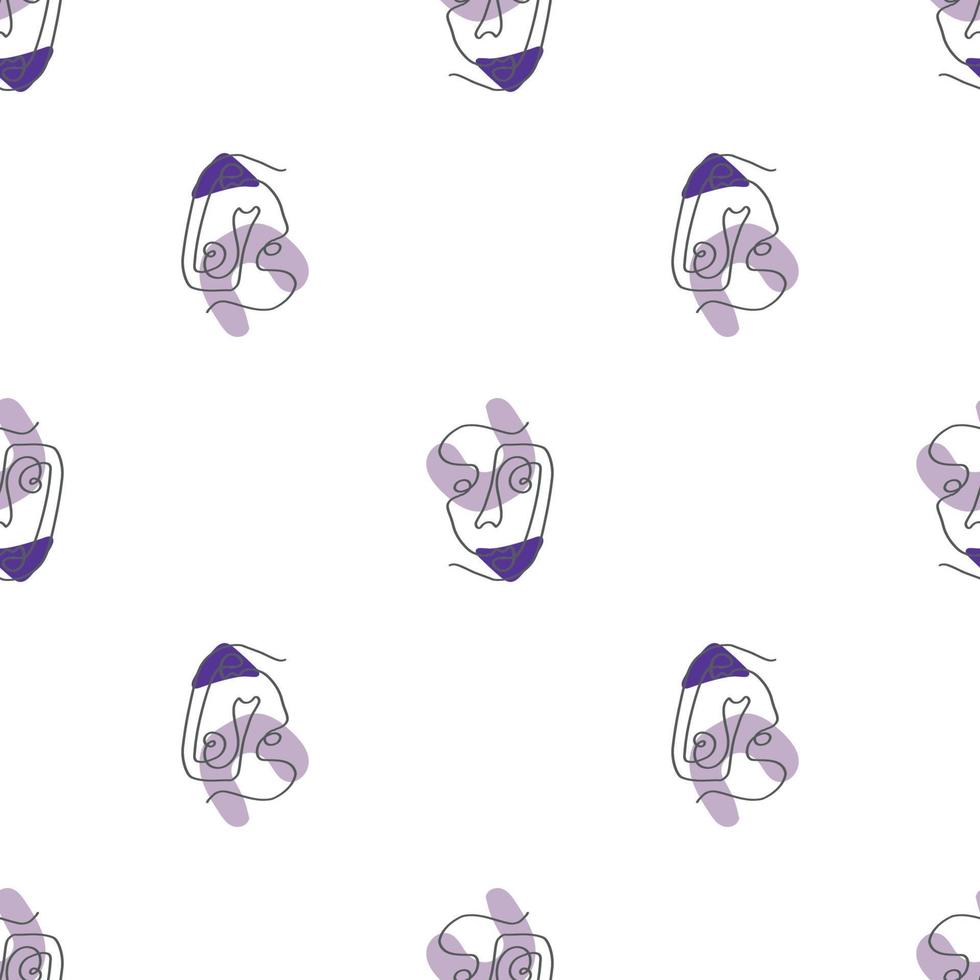 Surreal Faces One Line Seamless Pattern . Abstract Minimalistic Art design for print, cover, wallpaper, Minimal and natural wall art. Vector illustration on white background.