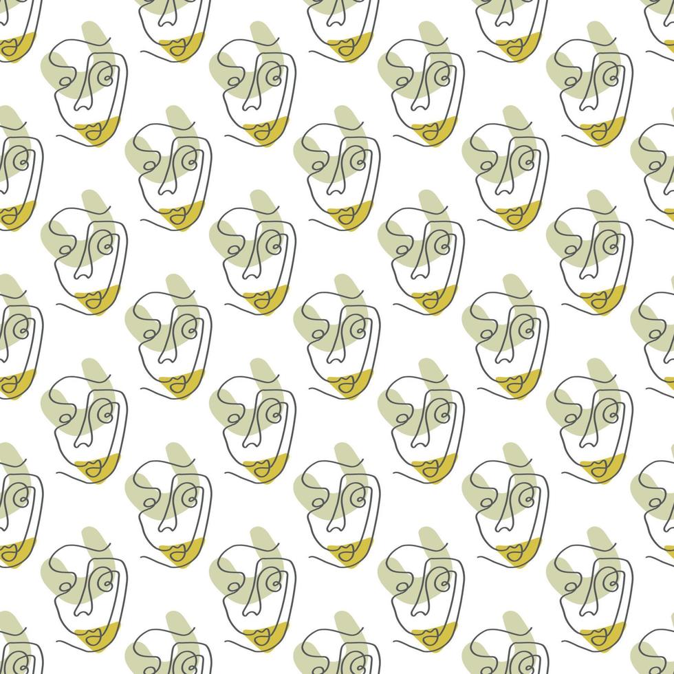 Surreal Faces One Line Seamless Pattern . Abstract Minimalistic Art design for print, cover, wallpaper, Minimal and natural wall art. Vector illustration on white background.