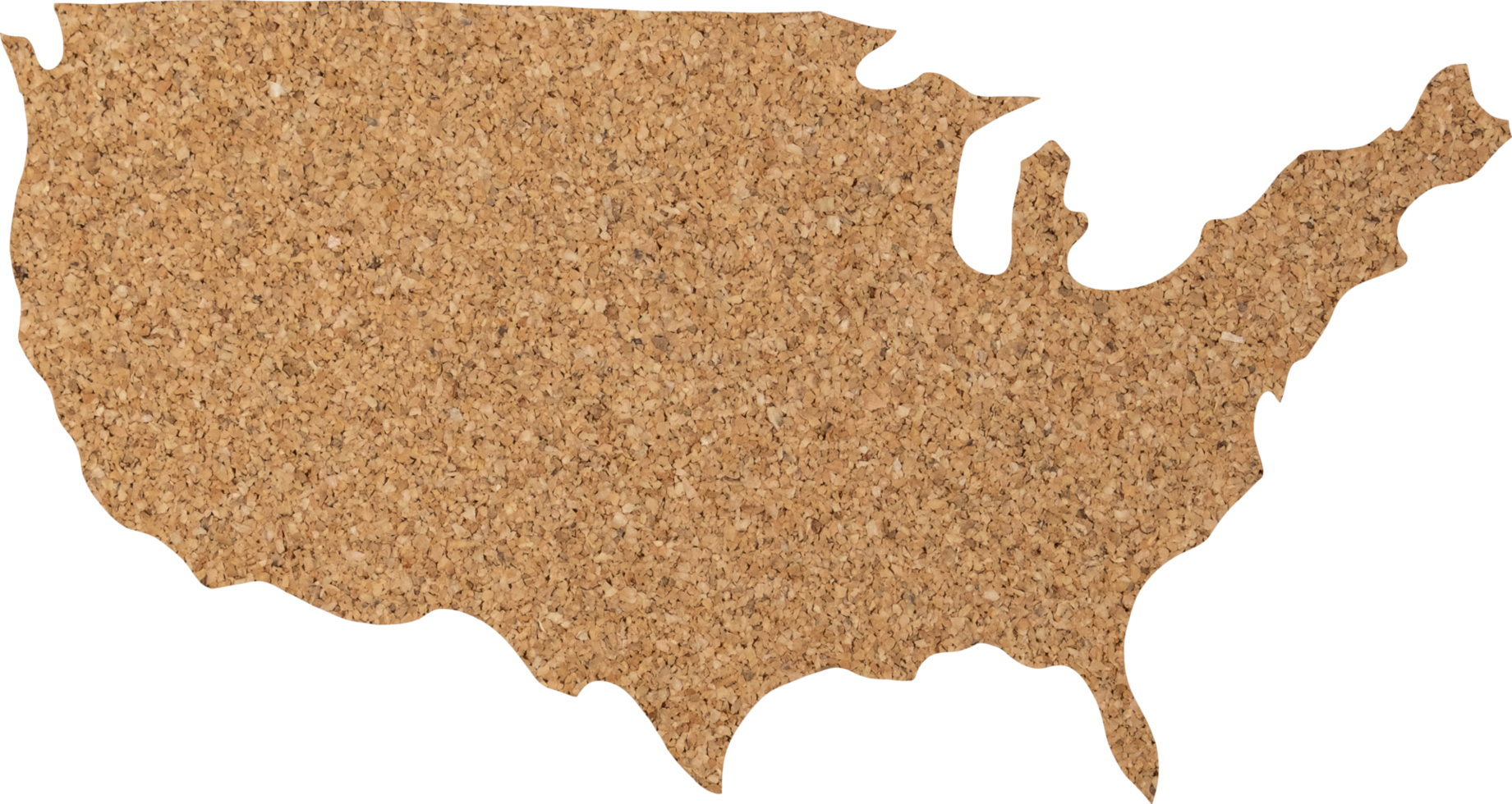 Usa map cork wood texture cut out on transparent background. png