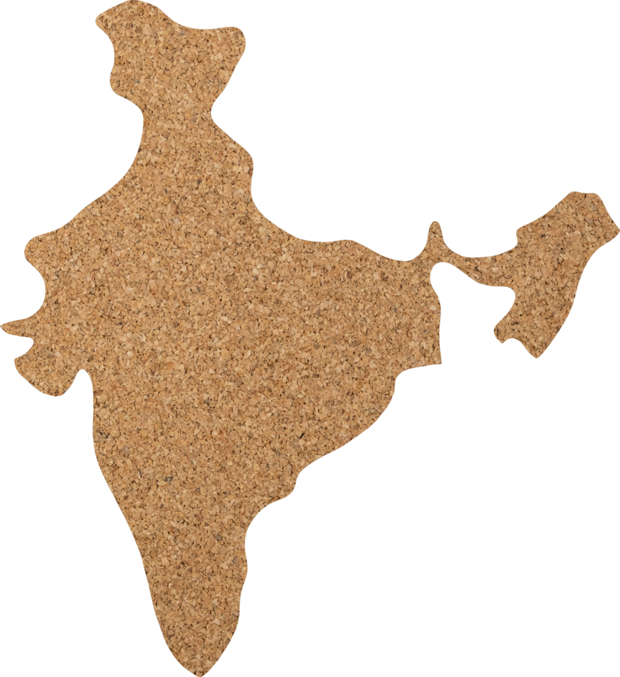 India map cork wood texture cut out on transparent background. png