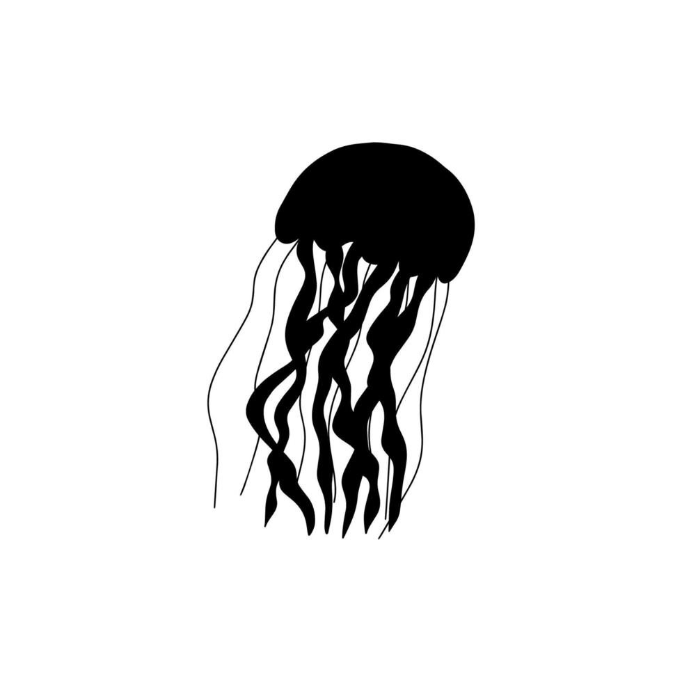 Jellyfish Character sea animal on deep background. Wild life illustration. Vector illustration.