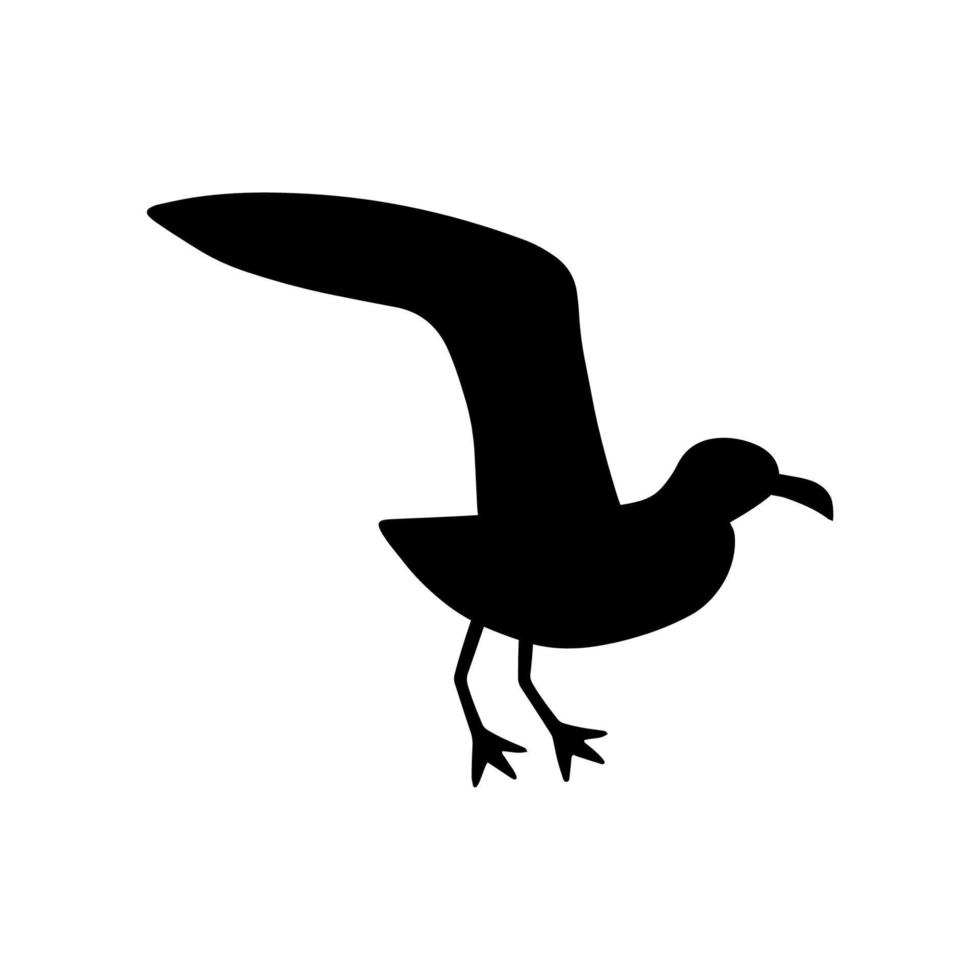 Seagull. Black silhouette. Atlantic seabird. Marine Animal Vector illustration on white background.