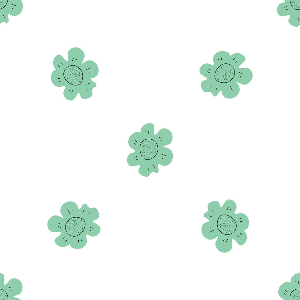 Floral seamless vector pattern with flowers. Spring flora. Simple hand-drawn kids style. Pretty ditsy for fabric, textile, wallpaper. Digital paper in white background