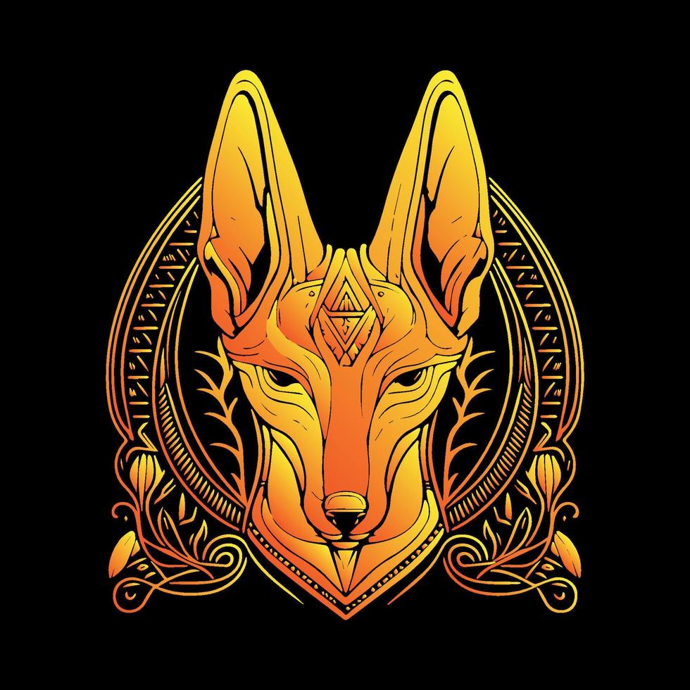 The Anubis head illustration depicts the god of embalming and the afterlife in ancient Egyptian mythology, with a jackal-like head and regal headdress vector