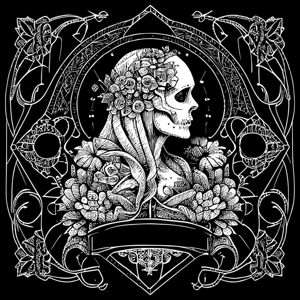 skull girl with flower ornament is a unique and captivating illustration featuring a stylized skull adorned with flowers, conveying a fusion of life and death vector