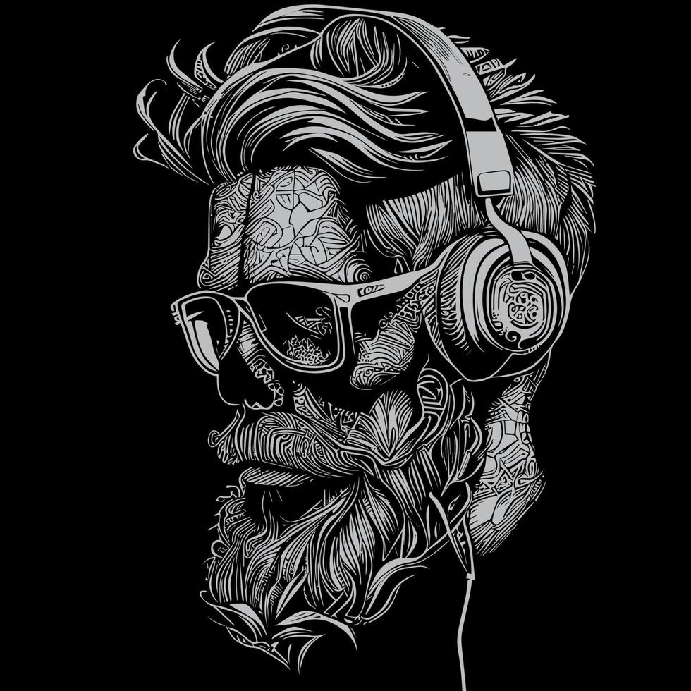miedoso hipster cráneo vistiendo auriculares un de moda y nervioso ilustración, presentando un cráneo con elegante auriculares, transporte un sentido de modernidad y musicalidad vector