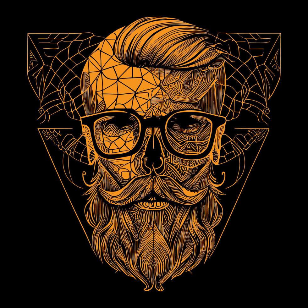 un hipster hombre con un bien arreglado barba y un de moda Corte de pelo es vistiendo Gafas de sol ese marco su angular rostro, agregando un toque de frio a su Mira vector