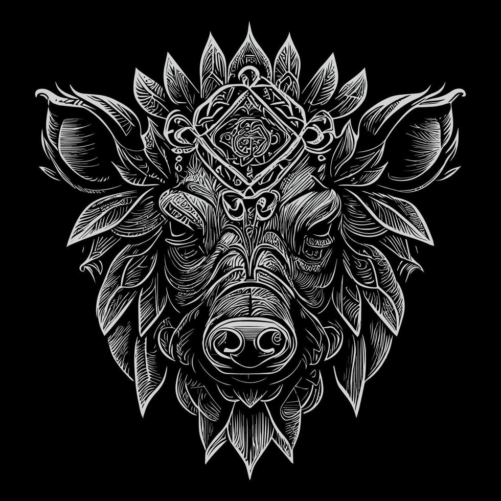 angry boar head is a fierce and intimidating illustration featuring the head of a wild boar, with sharp tusks, furrowed brow, and a menacing snarl vector