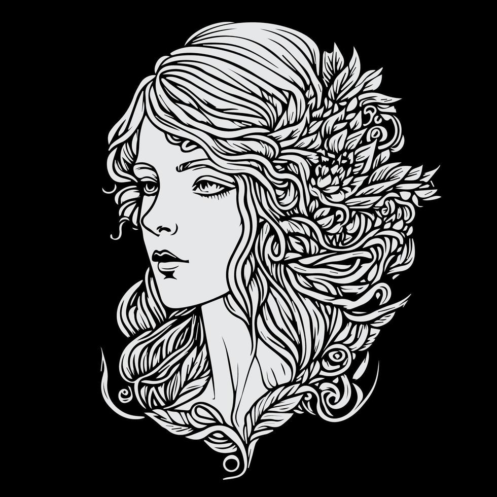 beautiful girl illustration stunning portrayal of feminine grace and elegance. Her delicate features and captivating gaze exude a timeless beauty vector