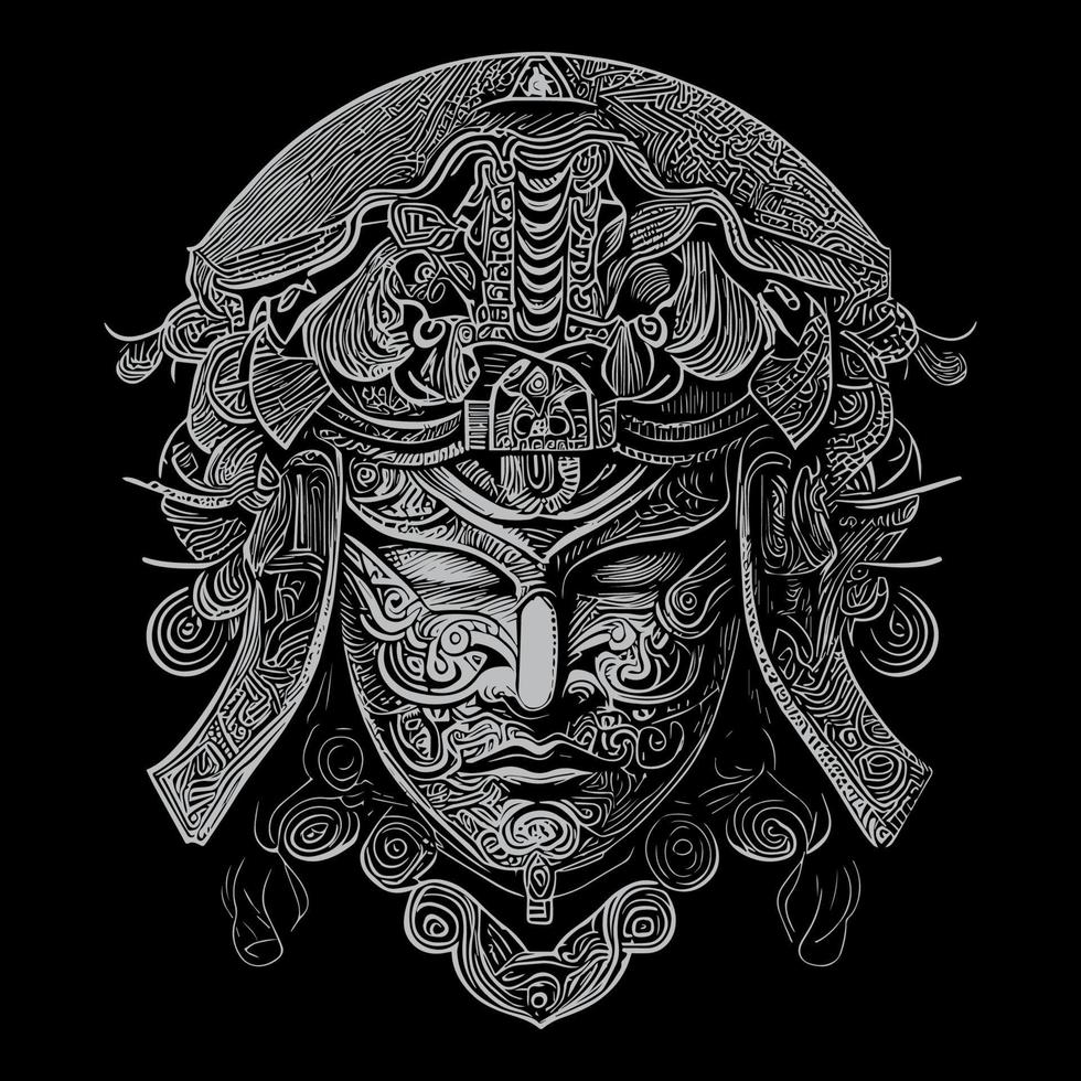 Japanese samurai mask or menpo, was a crucial piece of armor worn by samurai warriors. Made of metal or leather vector