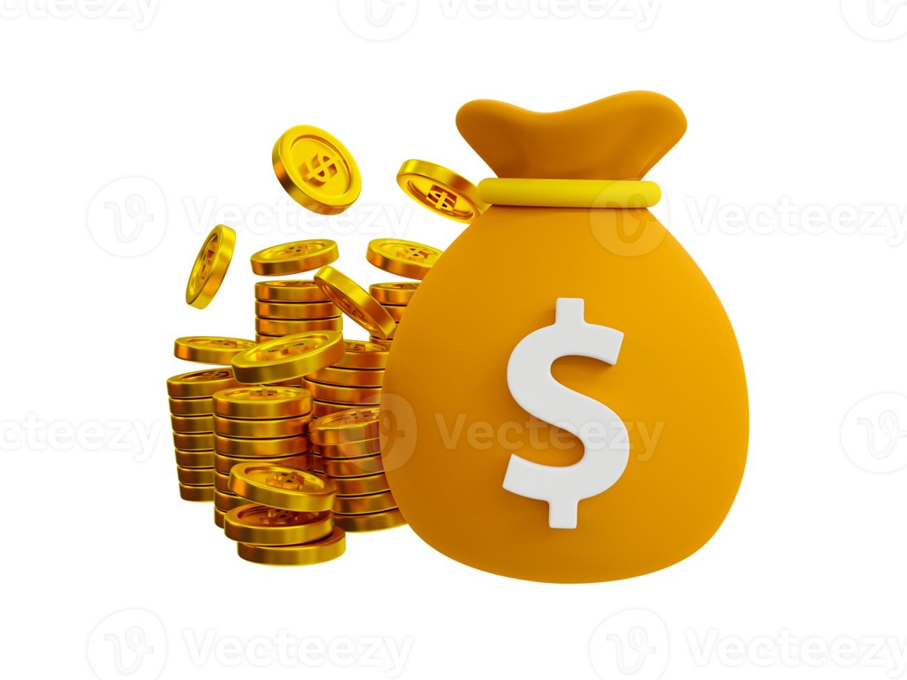 3d minimal money collecting concept. Money-saving concept. Financial business concept. Money bag with a pile of money. 3d illustration. png
