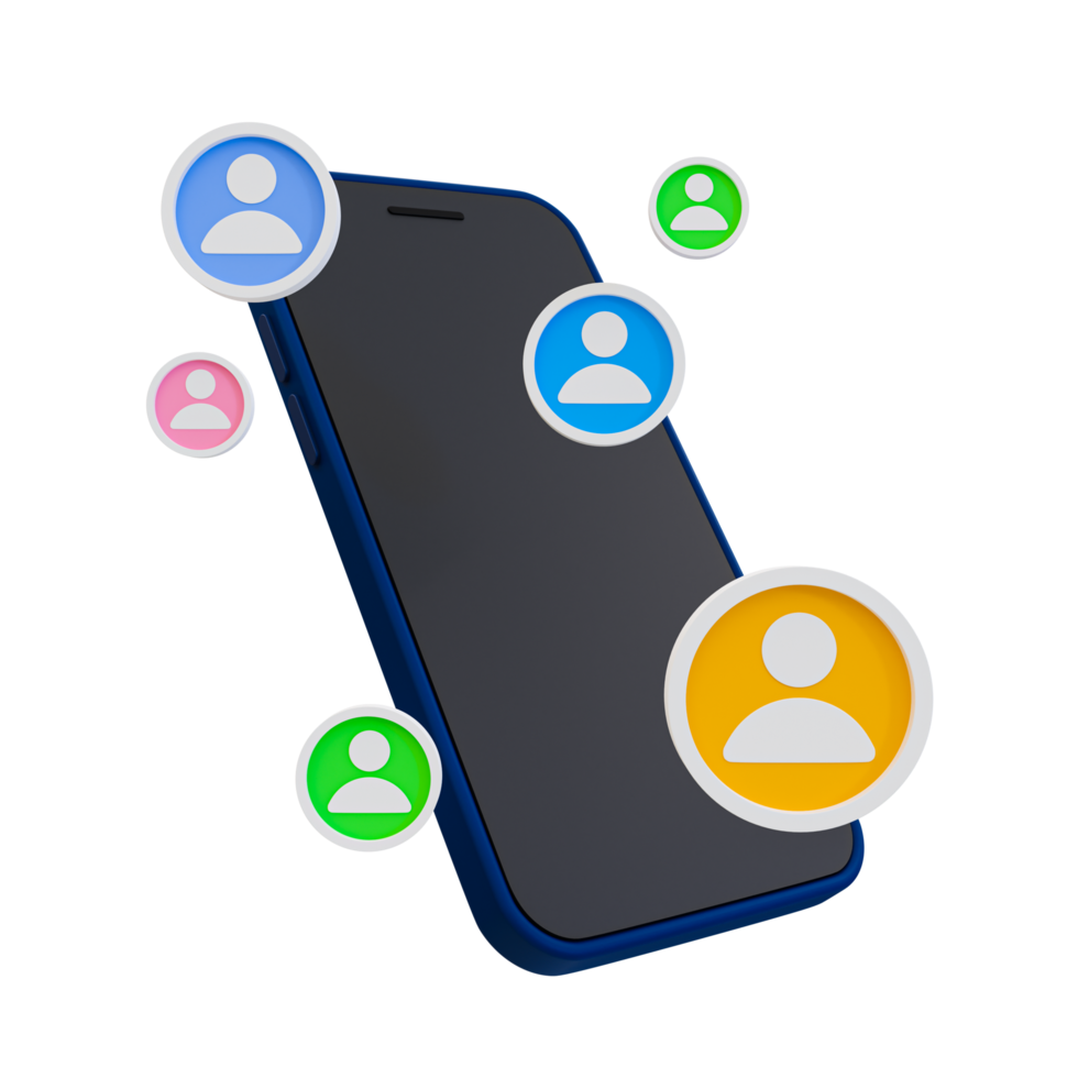 3d minimal Contact via the Internet. Social media user communication concept. quick contact around the globe. Smartphone with a user icon floating around. 3d illustration. png