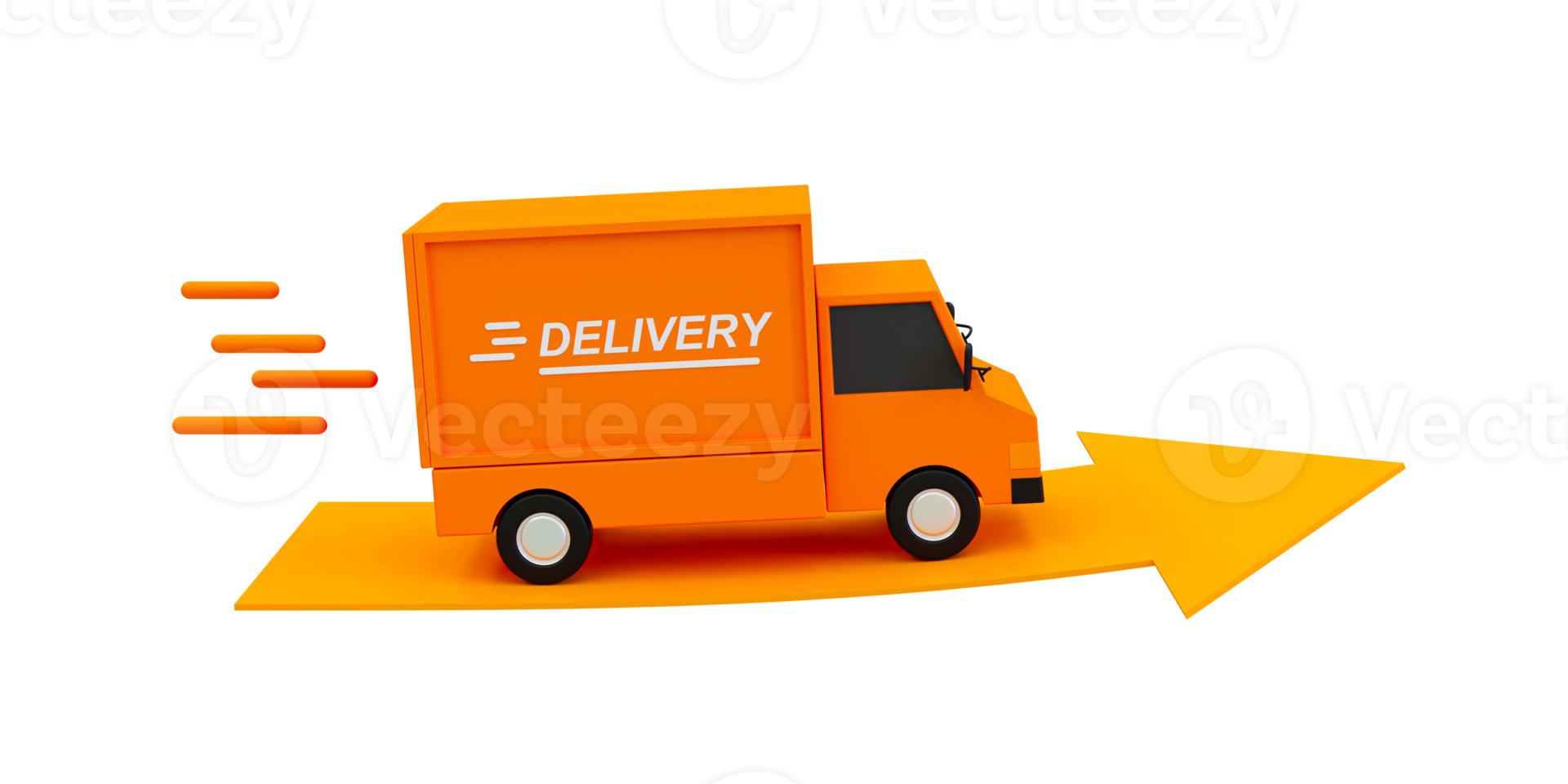 3d minimal fast delivery concept. Quick parcel transportation. Product contribution. Quickly parcels shipping. Delivery car with an orange arrow. 3d illustration. png