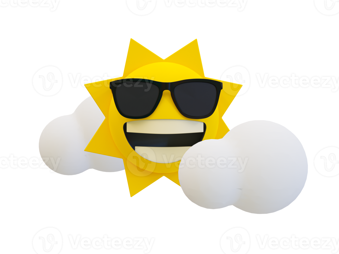 3d minimal clear sky. Relaxation time concept. The sun wearing sunglasses with clouds. 3d illustration. png