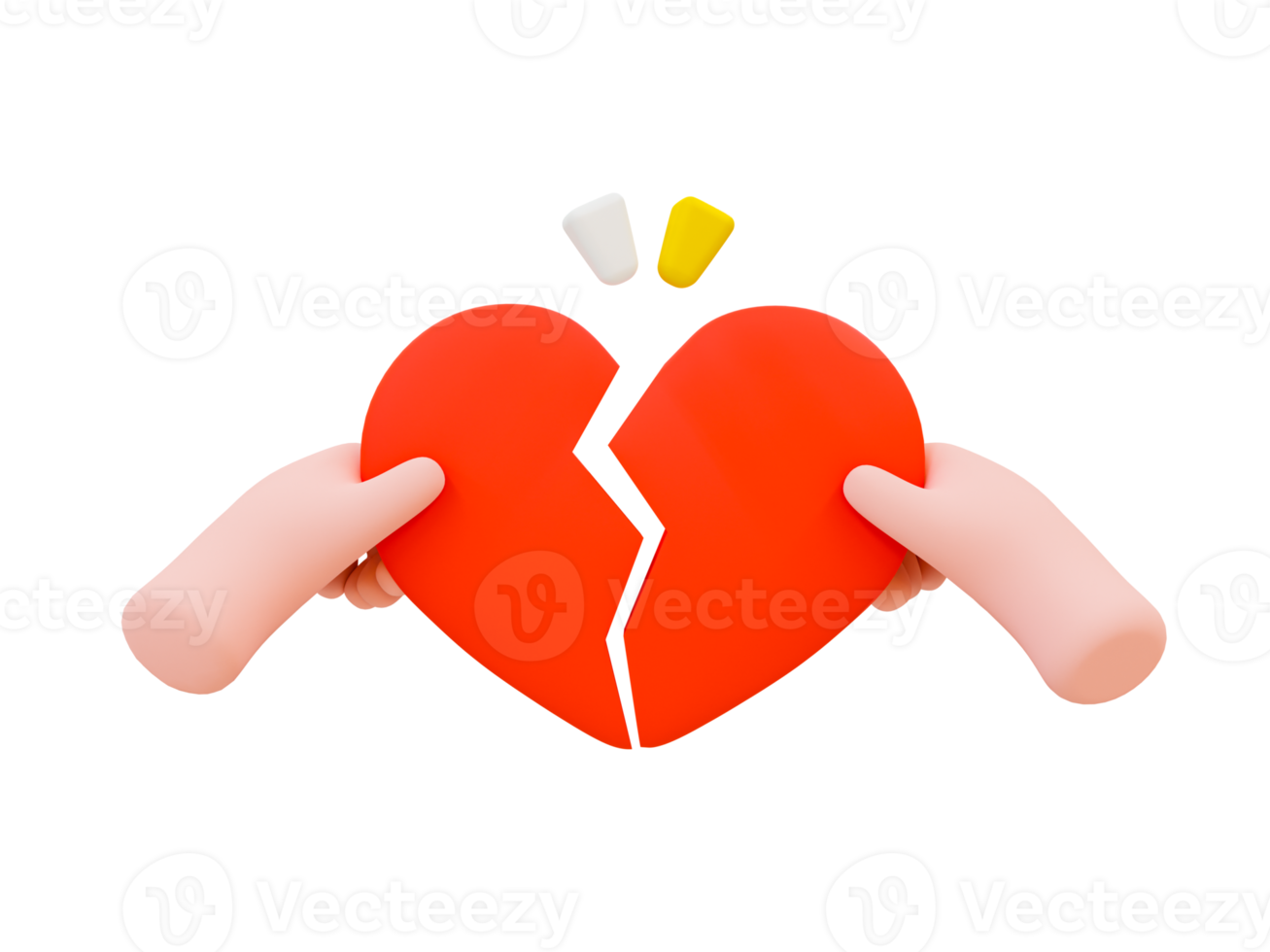 3d minimal Broken Heart. Bad relationships, breaking up, sadness emotions concept. infidelity concept. relationship ended. Cartoon hand ripping a heart icon. 3d illustration. png