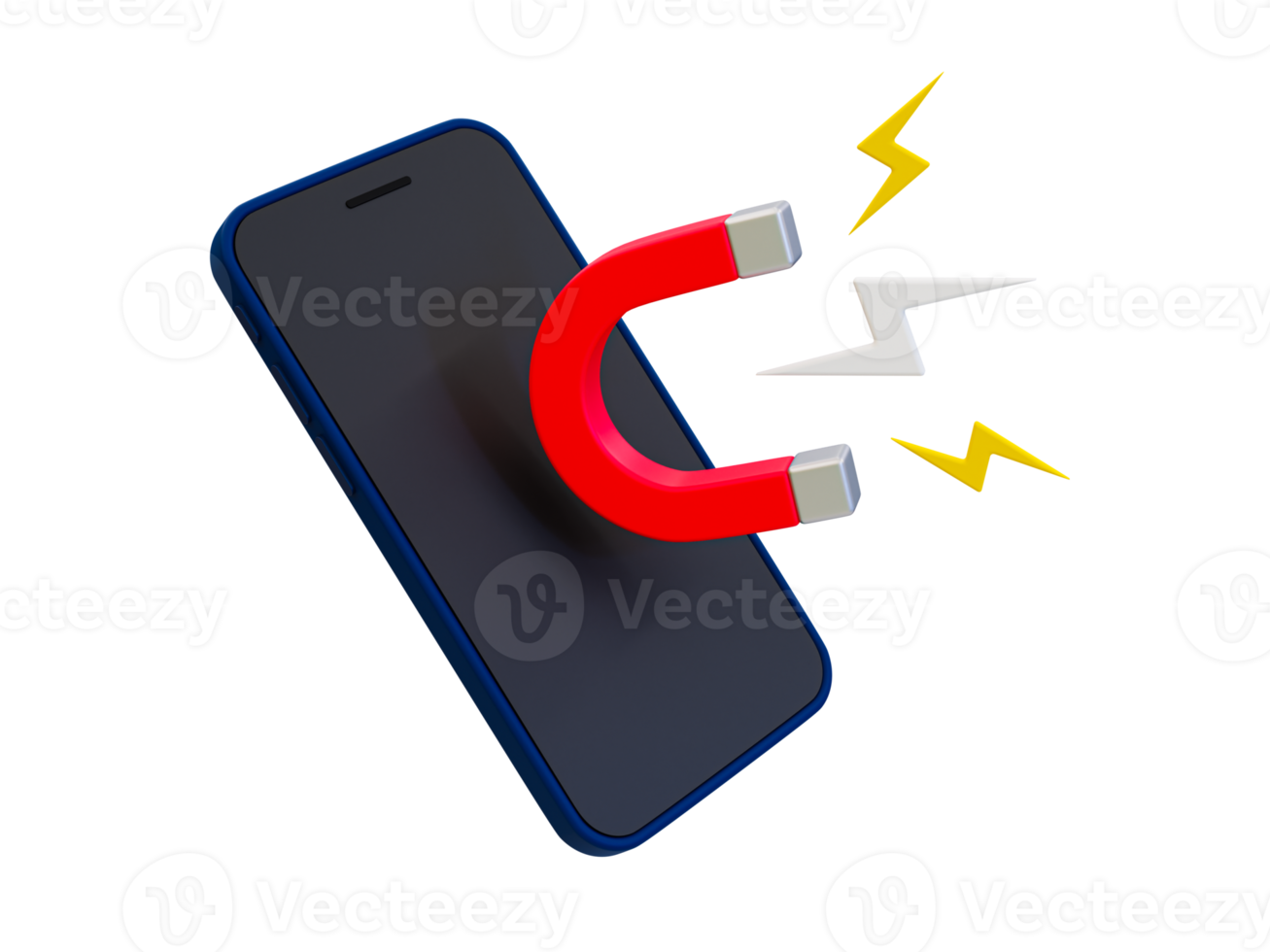 3d minimal tittare lockar strategi begrepp. social media marknadsföring till växa ett publik. lockar kunder genom social media. smartphone skärm med en magnet. 3d illustration. png