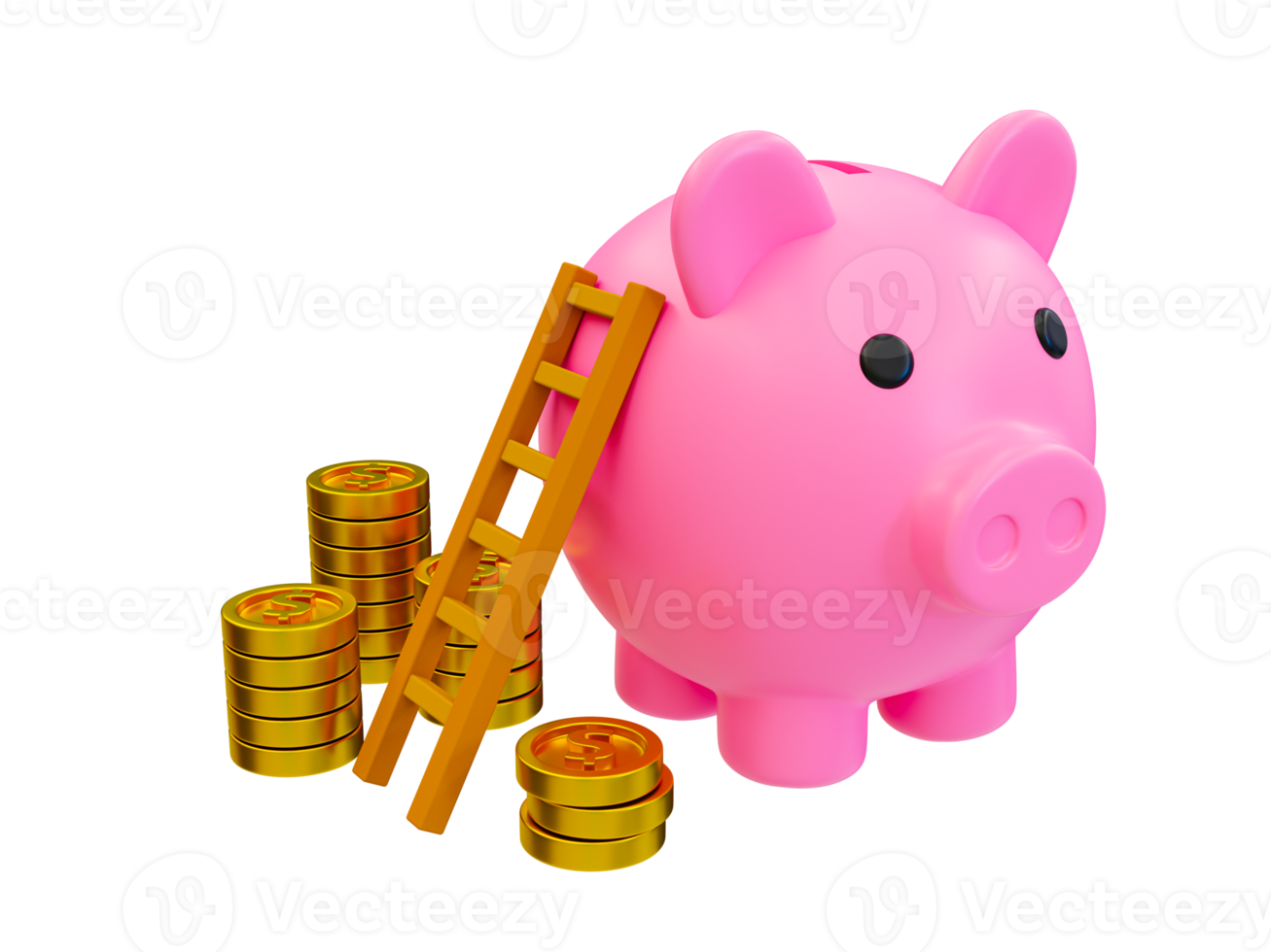 3d minimal money-saving concept. saving money for finance accounting. financial growth concept. Saving money for future investments. piggy bank with a ladder and a pile of money. 3d illustration. png