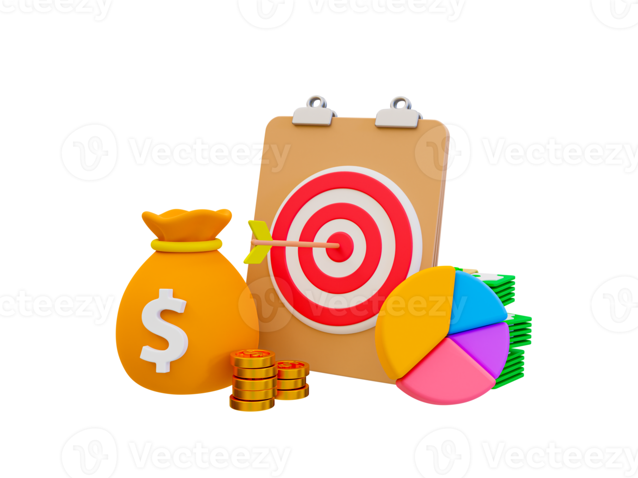 3d minimal företag Framgång begrepp. finansiell mål mål begrepp. strategi prestation. dartboard med ett pil träffa på de Centrum. 3d illustration. png