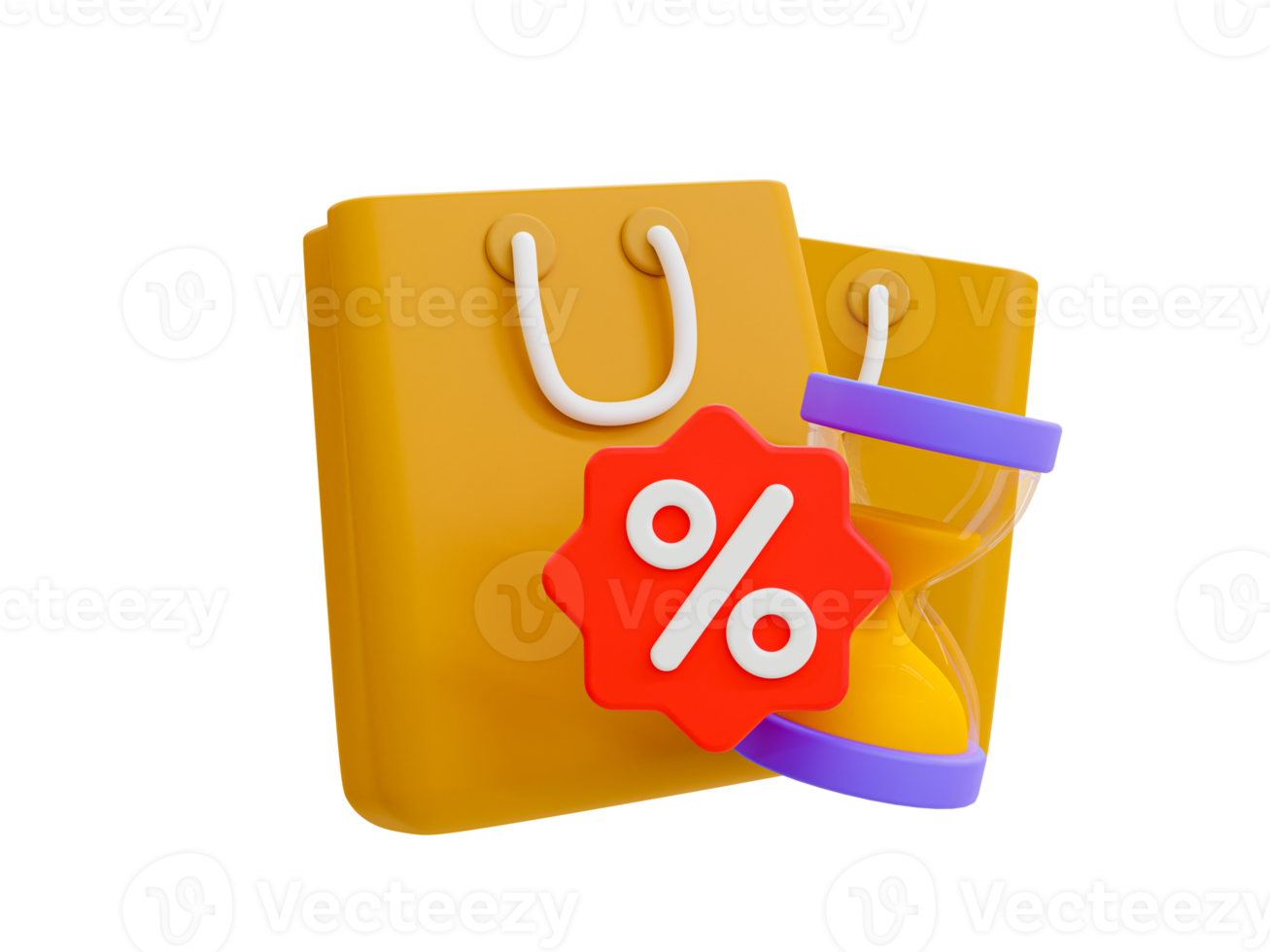 3d minimal Special discount offer icon. Flash sale. Special big sale offer. shopping bag with an hourglass and sale tag. 3d illustration. png