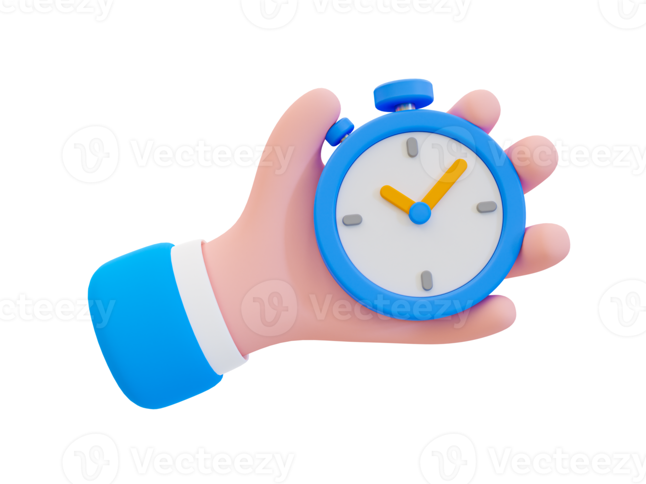 3d minimal time of competition concept. rush hour. knowing the value of time. Time wasted alertness. Hand holding a stopwatch. 3d illustration. png