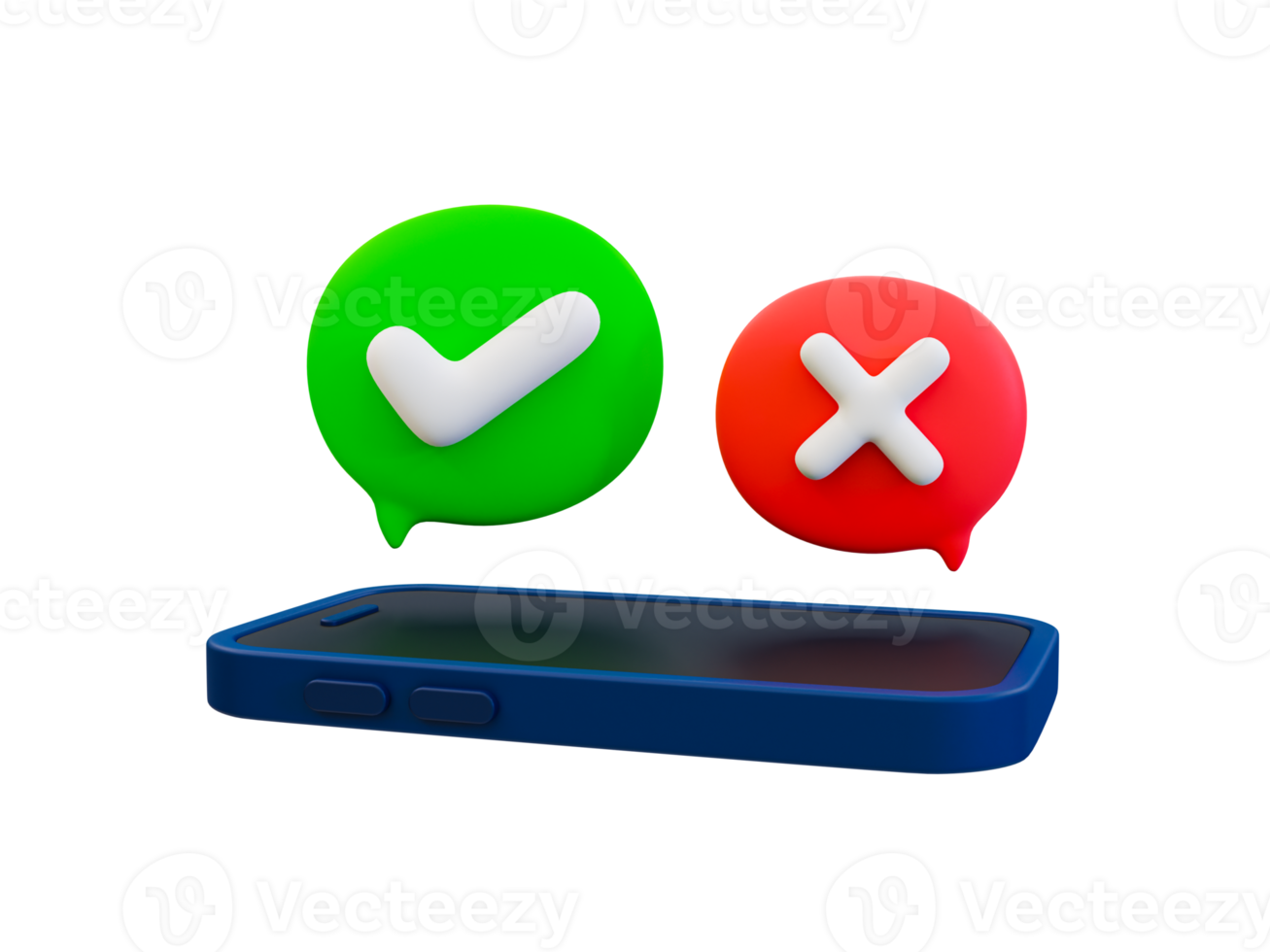 3d minimal true or false question. Yes-No, Approved-Disapproved, Accepted-Rejected, Right-Wrong. smartphone with a green check mark and red cross icon. 3d illustration. png