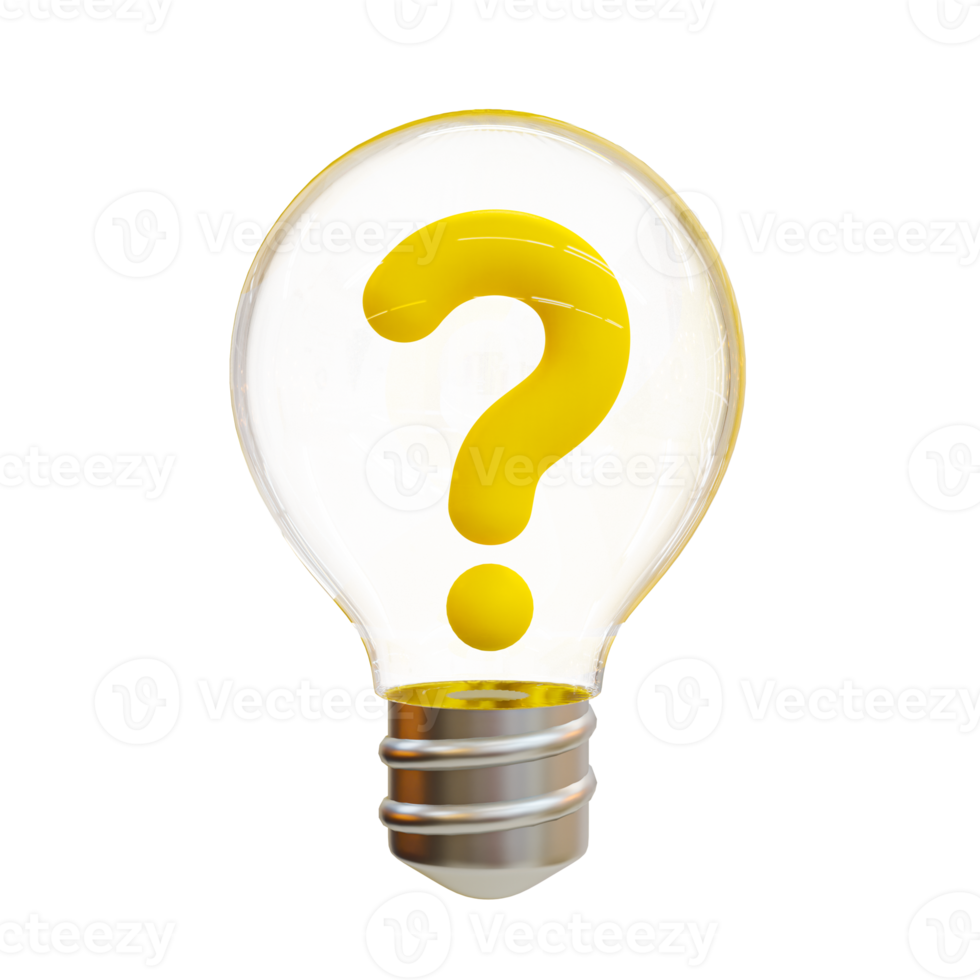 3d minimal Lightbulb with a question mark. problem-solving concept. Figure out the question. Finding an answer. Searching for an answer. 3d illustration. png