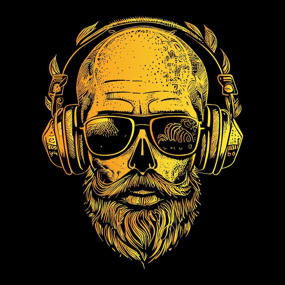 funky hipster skull wearing headphones a trendy and edgy illustration, featuring a skull with stylish headphones, conveying a sense of modernity and musicality vector