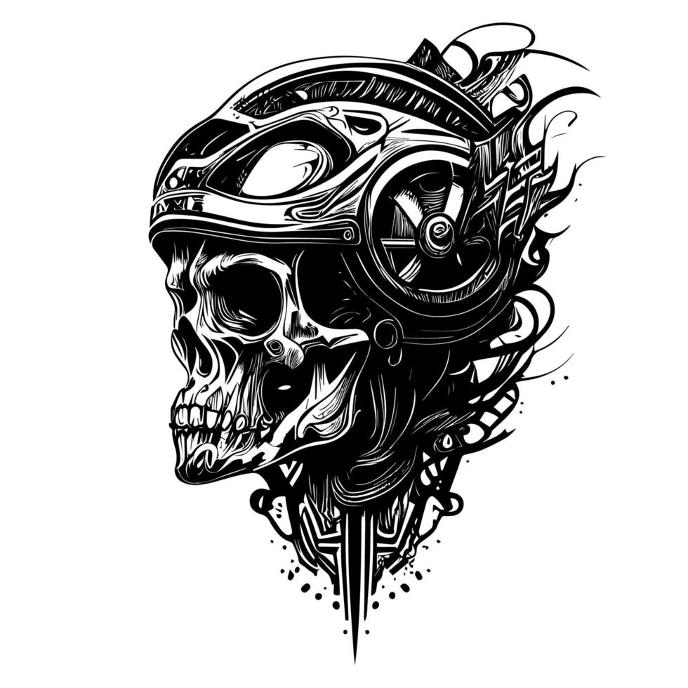 Motorcycle mechanic skull is a popular symbol in biker culture, representing a tough, gritty persona with a deep knowledge of motorcycle mechanics vector