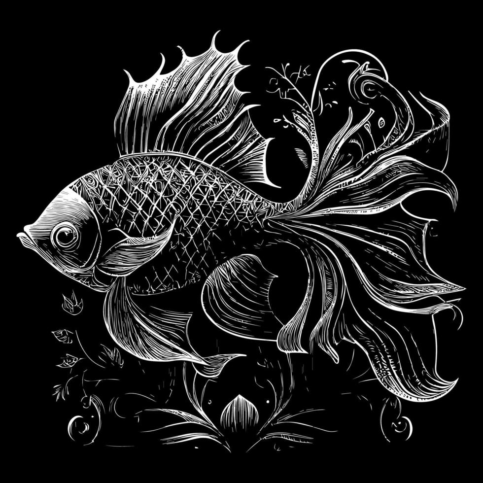 A golden fish illustration shimmers with beauty, its scales