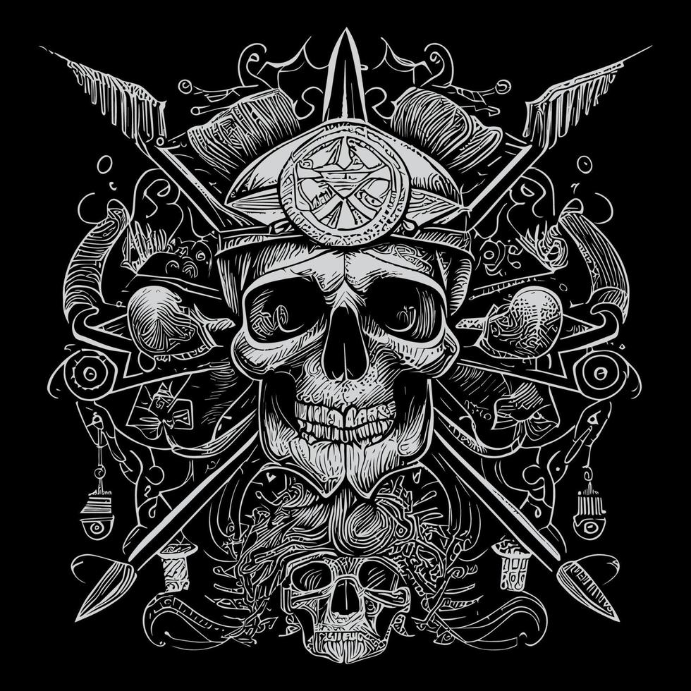 pirate skull is a symbol of the lawless and dangerous world of pirates. It represents death, danger, and rebellion, often depicted with crossed bones or swords vector